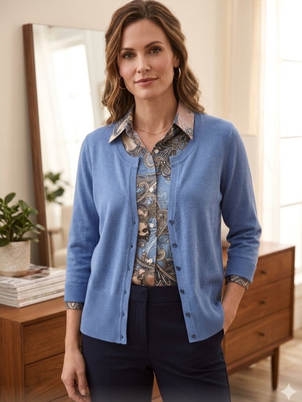 Lightweight Periwinkle Blue Button-Front Cardigan